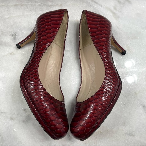 LK Bennett Sabira Dark Red Leather Croc Print 3” Heels Size 8.5 US 38.5 EU - Picture 1 of 9